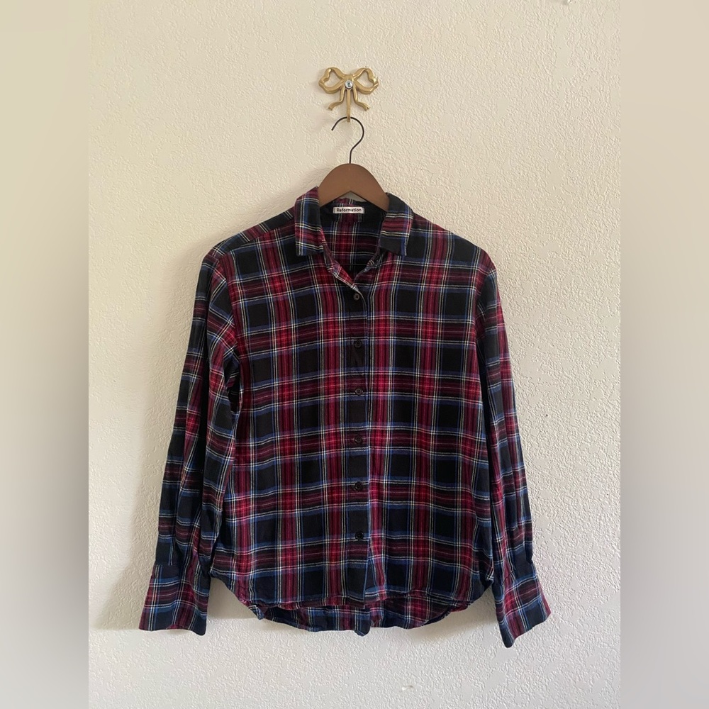Reformation Plaid Flannel Button Shirt Long Sleeve Women’s Size Small Preppy